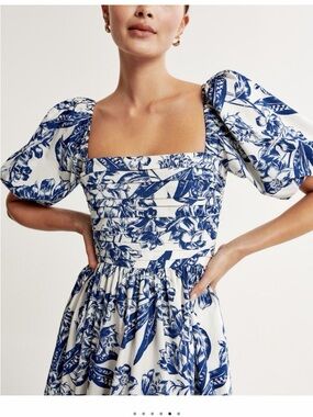 Abercrombie & Fitch White and Blue Floral Square-Neck Midi Dress